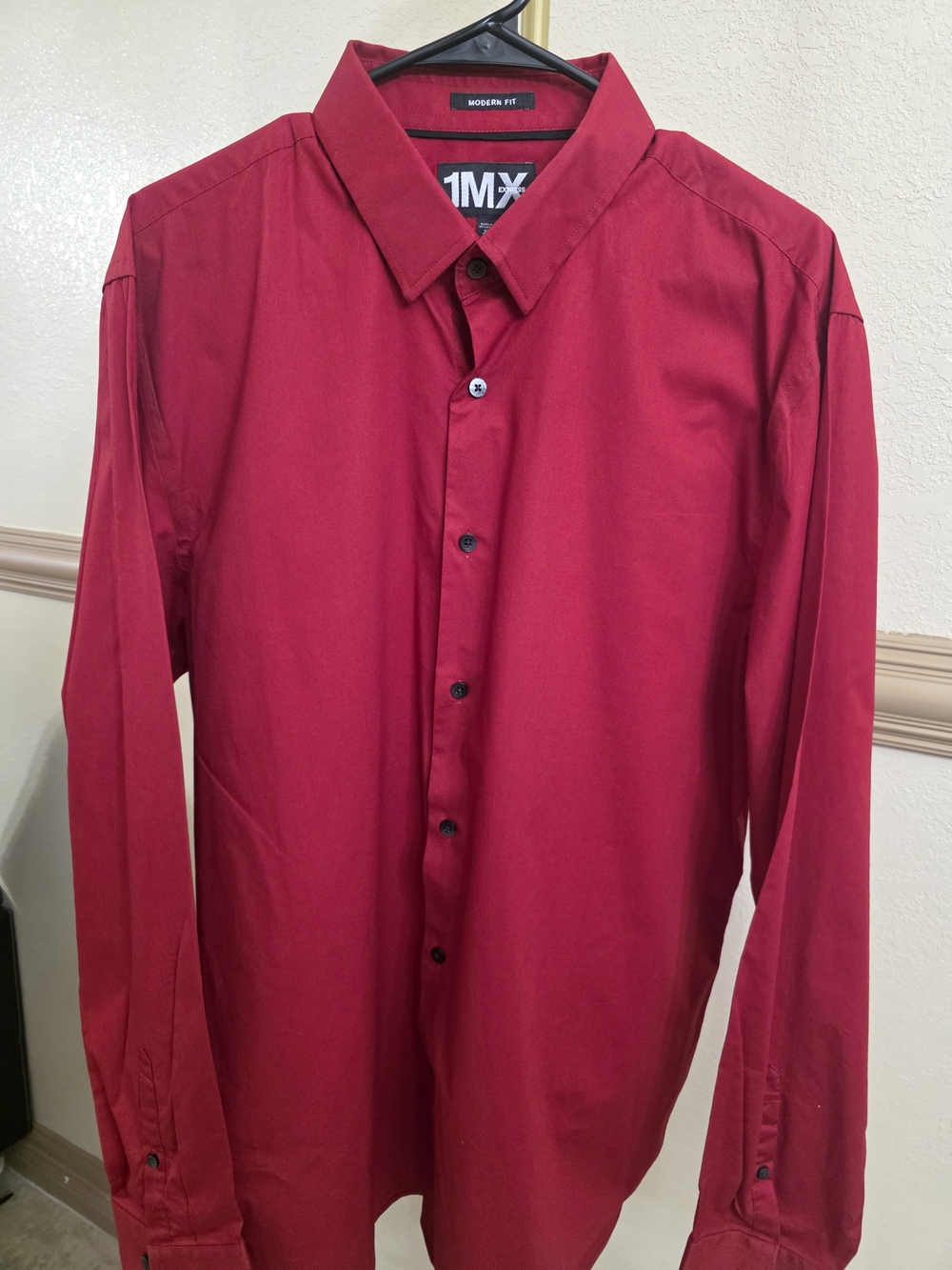 Express 1MX Modern Fit Men’s Red Button-Up Shirt